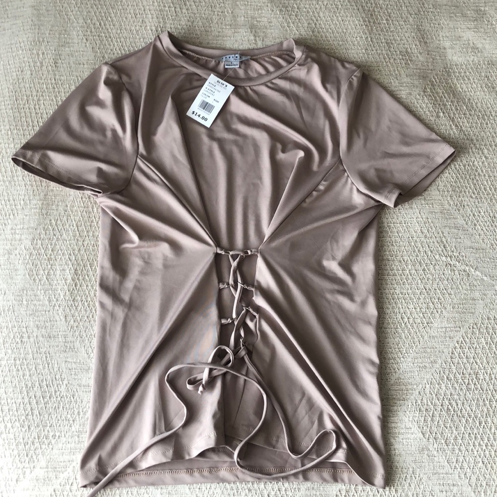 Taupe colored blouse from Glink’s